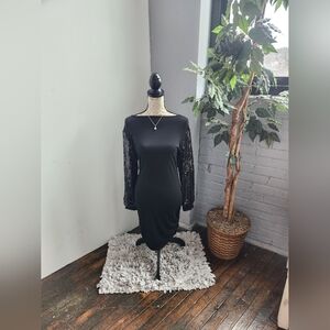 Elegant Black Dress with Sequinned Sleeves